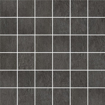 Dark gray porcelain mosaic with a refined concrete effect, matte texture, and elegant straight-stack pattern for modern luxury interiors.