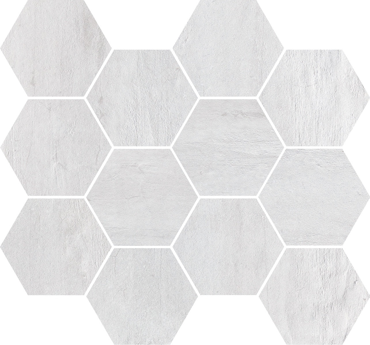 Hexagonal matte porcelain mosaic with refined concrete texture, offering understated elegance for modern minimalist interiors.