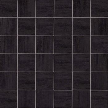 Black porcelain mosaic tiles in a sleek straight-stack pattern, matte finish, embodying minimalist sophistication for modern interiors.