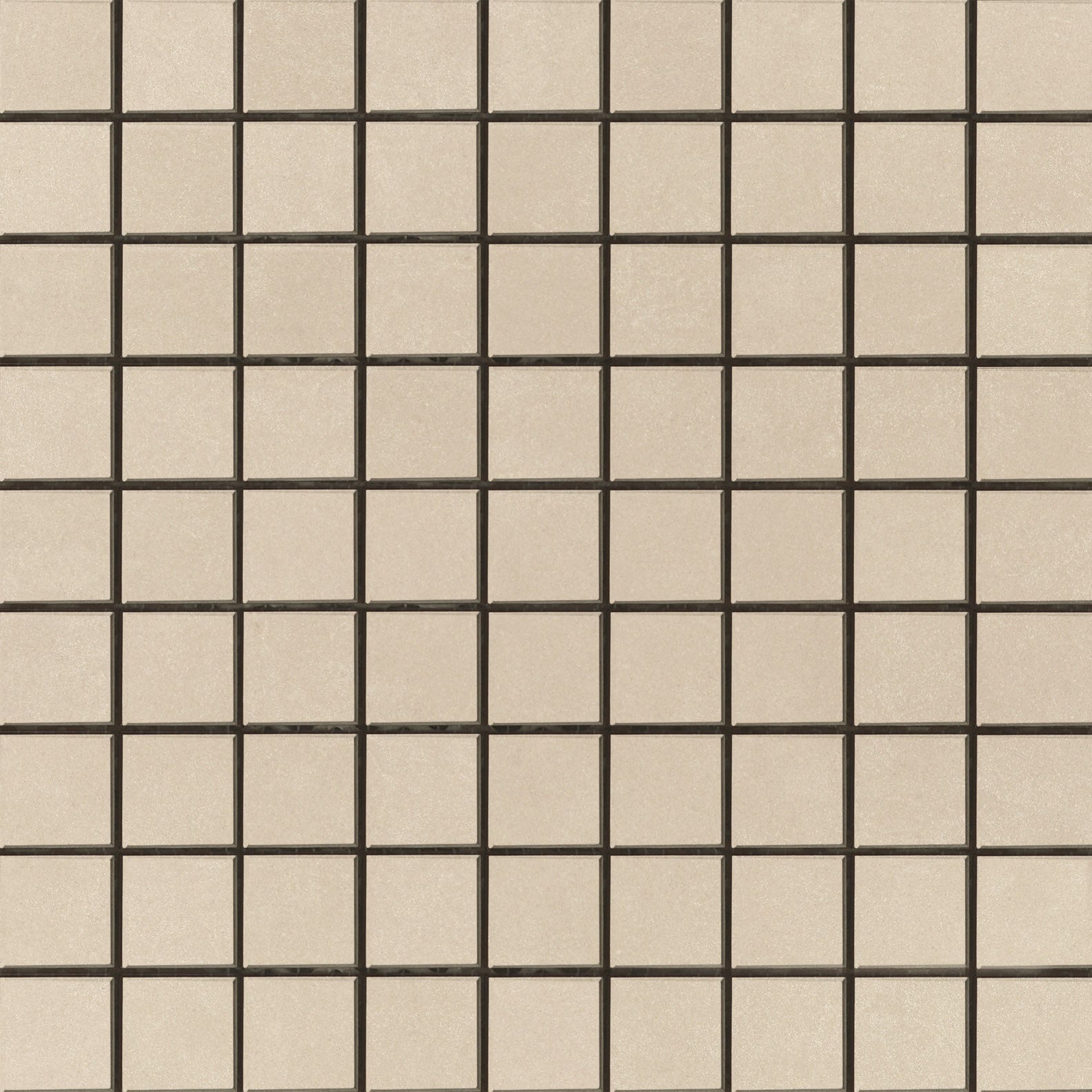 Elegant almond-beige porcelain mosaic with a matte finish, interlocking square tiles in a refined straight-stack pattern for modern luxury spaces.