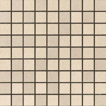 Glossy almond porcelain mosaic with sleek square tiles in a refined straight-stack pattern, exuding modern sophistication.