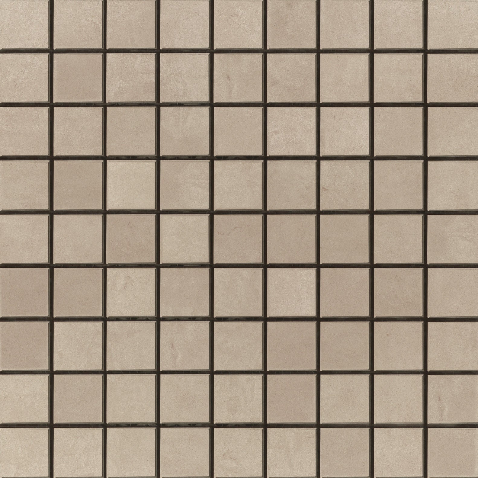 Modern beige porcelain mosaic with a matte finish, interlocking square tiles in a refined straight-stack pattern for minimalist luxury.