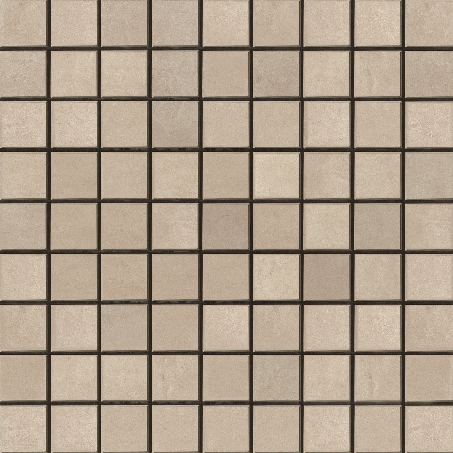 Glossy beige porcelain mosaic with sleek square tiles in a refined straight-stack pattern, exuding minimalist sophistication and timeless luxury.