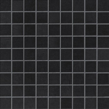 Matte black porcelain mosaic tiles in a sleek straight-stack pattern, embodying minimalist sophistication and modern luxury.