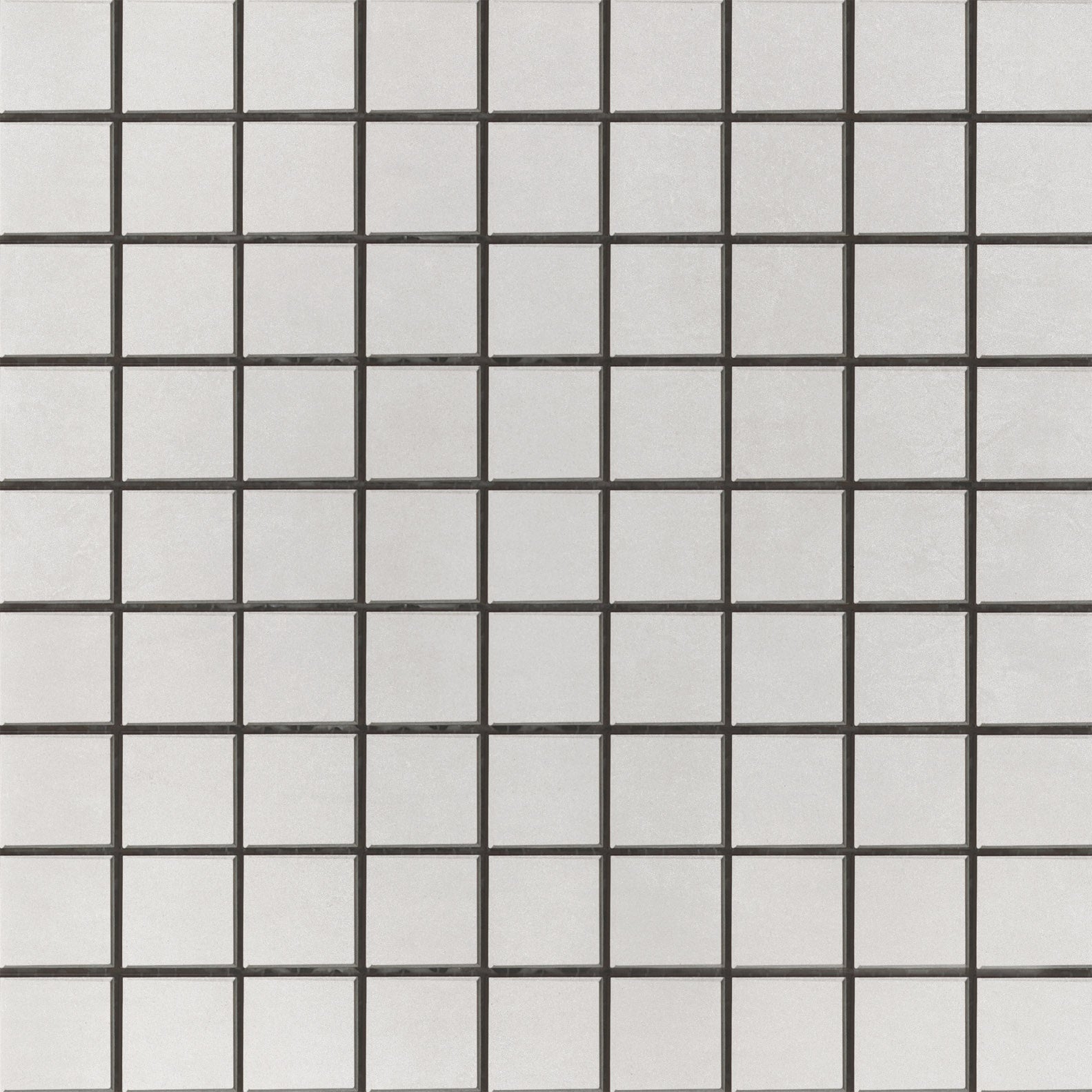 Matte white porcelain mosaic tiles with clean, interlocking squares in a sleek straight-stack pattern, exuding minimalist sophistication.