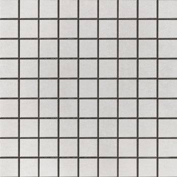 Matte white porcelain mosaic tiles with clean, interlocking squares in a sleek straight-stack pattern, exuding minimalist sophistication.