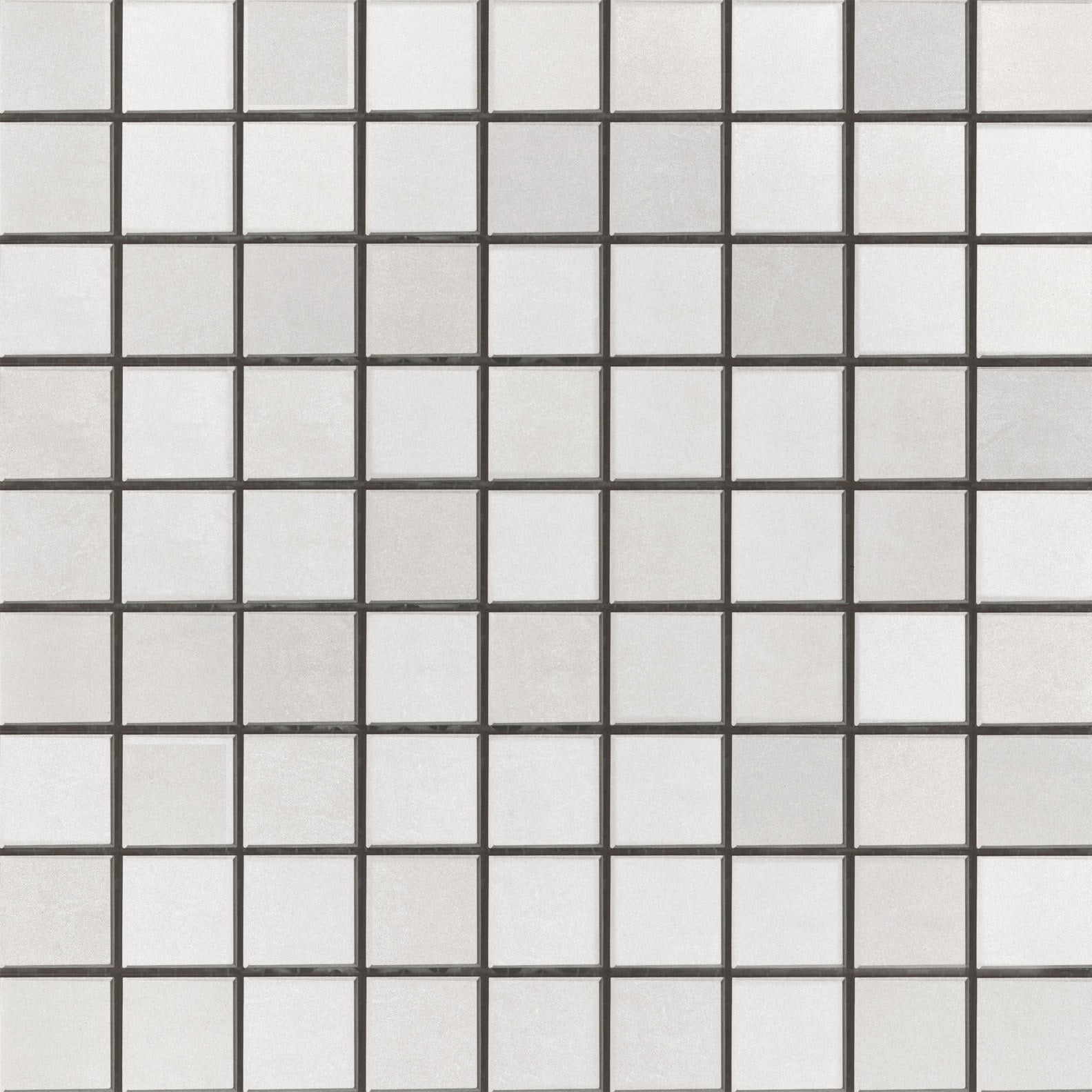Glossy white porcelain mosaic tiles with sleek square pieces in a modern straight-stack design, exuding minimalist sophistication.