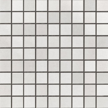 Glossy white porcelain mosaic tiles with sleek square pieces in a modern straight-stack design, exuding minimalist sophistication.