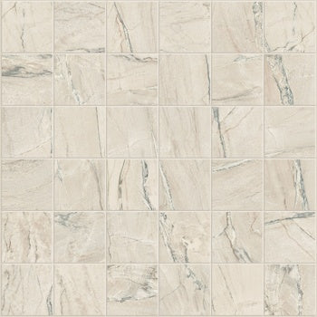 Matte beige marble-look porcelain mosaic tiles with an earthy, sophisticated stone texture for elegant, durable interiors and exteriors.