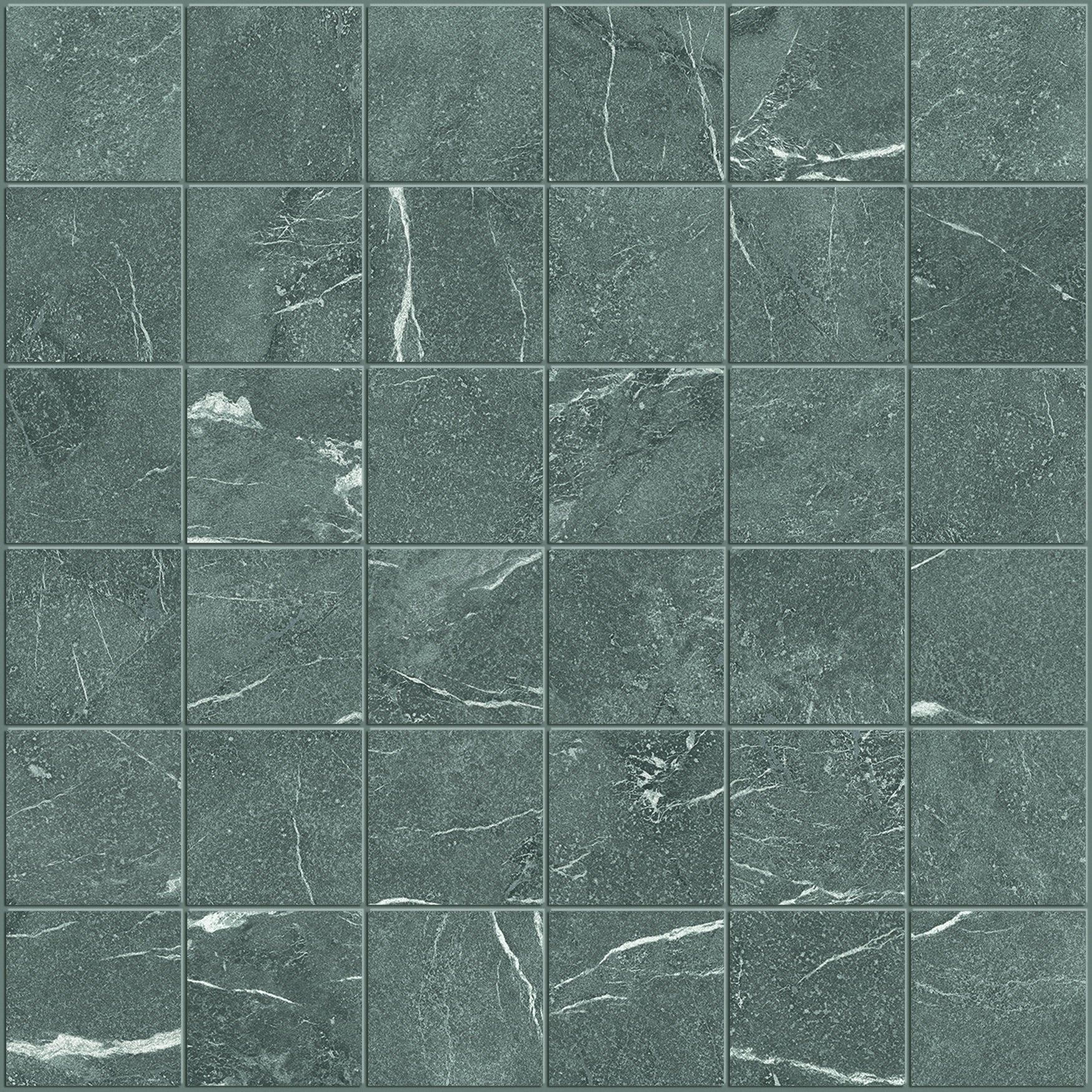 Dark grey matte porcelain mosaic tiles with a sleek marble-inspired stone effect, exuding rugged elegance and industrial sophistication.