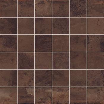 Matte brown metallic porcelain mosaic with industrial edge, evoking urban sophistication and raw elegance in a straight-stack design.