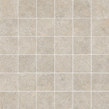 Matte greige porcelain mosaic tiles with a subtle stone texture, exuding minimalist serenity and timeless sophistication.