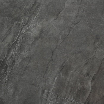 Luxurious dark gray marble-look porcelain tile with a softly worn matte texture and refined natural veining, exuding timeless elegance.