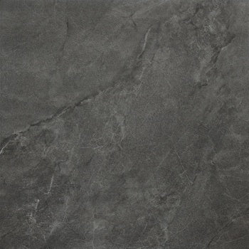 Luxurious dark gray marble-effect porcelain tile with a well-worn patina, open grain texture, and refined geometric veining.