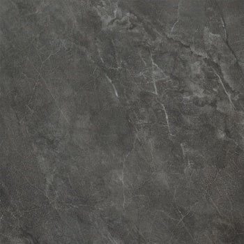Luxurious dark gray marble-look porcelain tile with a softly worn matte texture and natural geometric veining for refined interiors.