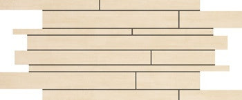 Elegant beige porcelain mosaic with a matte finish, featuring interlocking planks in a refined random-strip pattern for timeless sophistication.