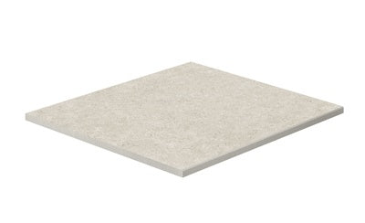Elegant matte white porcelain border with textured stone-like detail and polished edges for refined outdoor spaces.