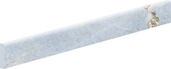 Luxurious blue onyx bullnose trim with sensual depth, polished semi-matte finish, and dramatic Aragosta veins for refined opulence.