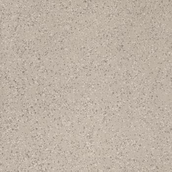 Rectified porcelain tile with warm terrazzo-inspired medium grains in a soft silver-brown matte finish, exuding organic refinement.