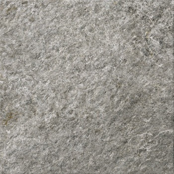 Textured gray quartzite-look porcelain paving tile with matte finish and rustic urban elegance for sophisticated outdoor spaces.