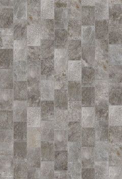 Textured gray quartzite-look porcelain cobblestone tile with a matte finish, evoking rustic urban elegance and natural durability.