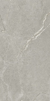 Matte silver-gray porcelain tile with subtle marble veins, evoking industrial elegance and natural stone sophistication.