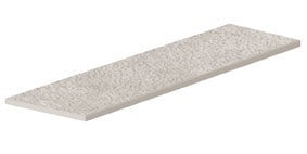Matte gray porcelain plank with a textured, bush-hammered concrete look and polished edges for refined outdoor elegance.