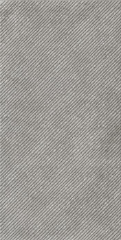 Matte silver-gray porcelain wall tile with refined diagonal grooves, offering contemporary elegance and tactile depth.