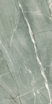 Luxurious Tiffany green marble-look porcelain tile with soft grey veining, semi-matte finish, and refined Art Deco elegance.
