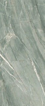 Luxurious Tiffany green marble-look porcelain tile with soft grey veining, matte finish, and refined elegance for high-end interiors.