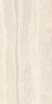 Rectified porcelain tile in warm almond, matte travertine-inspired surface with refined earthy texture for elegant, durable interiors.