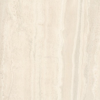 Elegant matte porcelain paving tile in soft almond, mimicking natural travertine with a refined rectified edge for seamless luxury.
