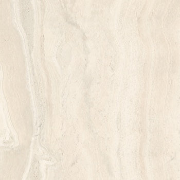 Matte porcelain tile in soft almond, mimicking natural travertine with a refined, rectified edge for seamless elegance.