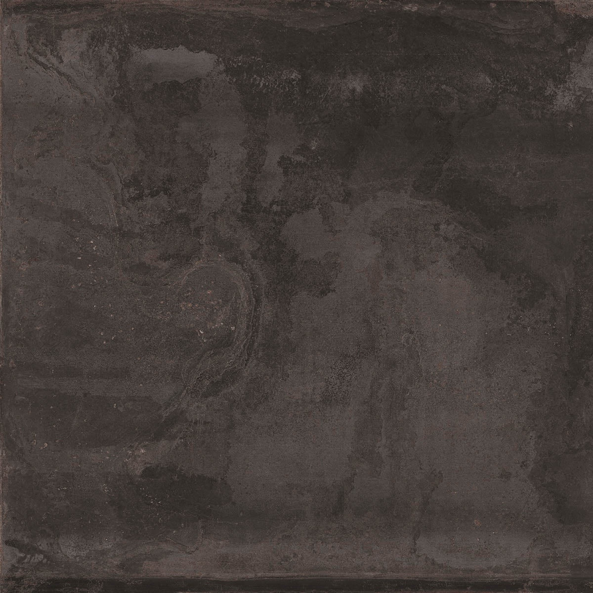 Black matte porcelain tile with a textured metallic finish, exuding urban sophistication and industrial elegance in a large square format.