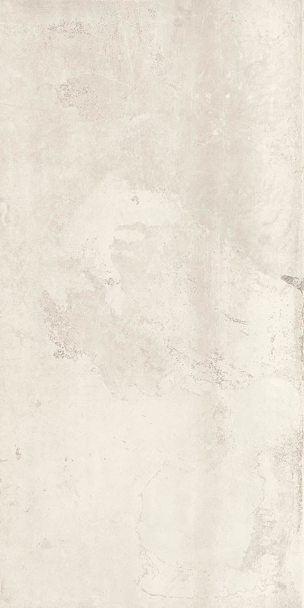 Rectified matte white porcelain tile with subtle metallic texture, exuding urban elegance and industrial sophistication.