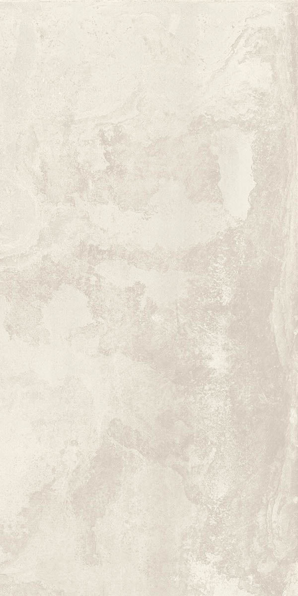 Rectified matte white porcelain tile with subtle metallic texture, exuding urban elegance and industrial sophistication.