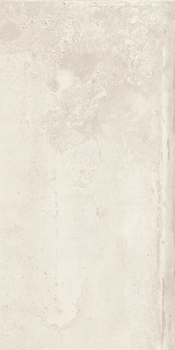 Rectified matte white porcelain tile with subtle metallic texture, exuding urban elegance and industrial sophistication.