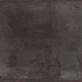Matte black porcelain tile with a 3D textured metallic finish, exuding urban elegance and industrial sophistication in a large-format square.