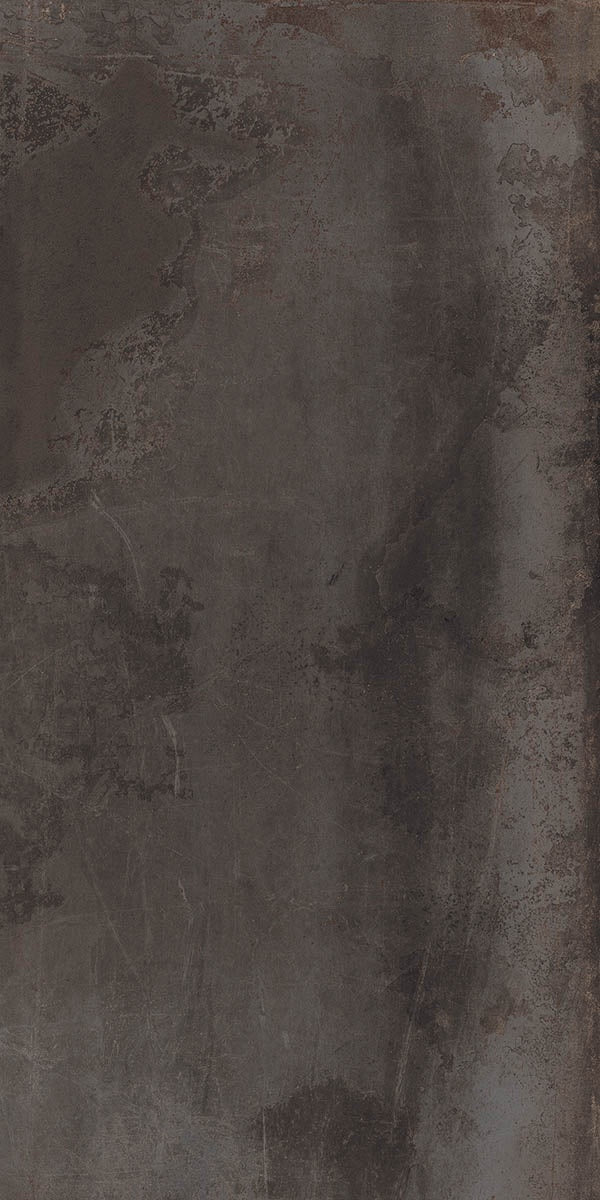 Black matte porcelain tile with a textured metallic finish, exuding urban elegance and industrial sophistication.
