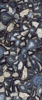 Luxurious blue agate-inspired porcelain tile with refined veining and semi-matte finish, evoking timeless sophistication and artistic depth.