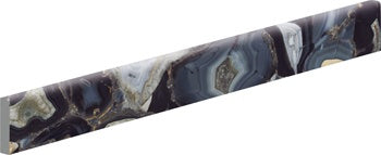 Luxurious blue agate-inspired porcelain bullnose trim with refined veining and semi-gloss finish for elegant edge detailing.