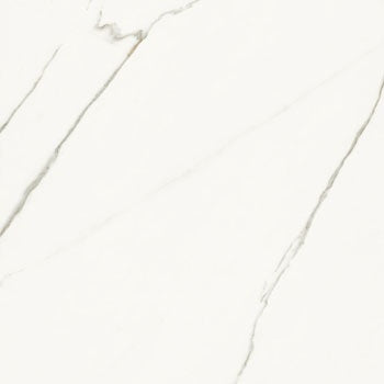 Luxurious large-format porcelain tile in Statuario Extra White marble effect, semi-glossy rectified square with refined veining for timeless elegance.