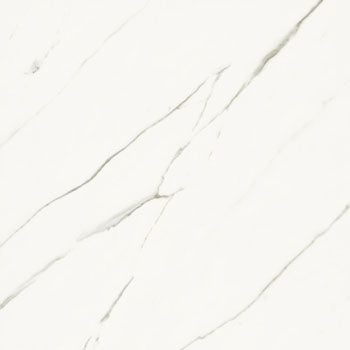Luxurious matte porcelain tile in crisp Statuario Extra White marble effect, large-format veined elegance for refined interiors.