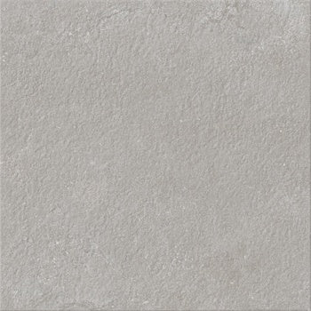Matte gray porcelain paving tile with a 3D sedimentary stone texture, exuding playful sophistication for vibrant eclectic spaces.