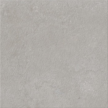 A bold, textured gray porcelain tile with a matte finish, evoking the playful sophistication of sedimentary stone in a modern square format.