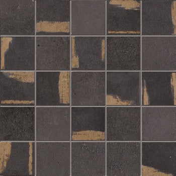 Matte black porcelain tile with warm terracotta undertones, handcrafted charm, and a timeless oxidized finish for refined interiors.