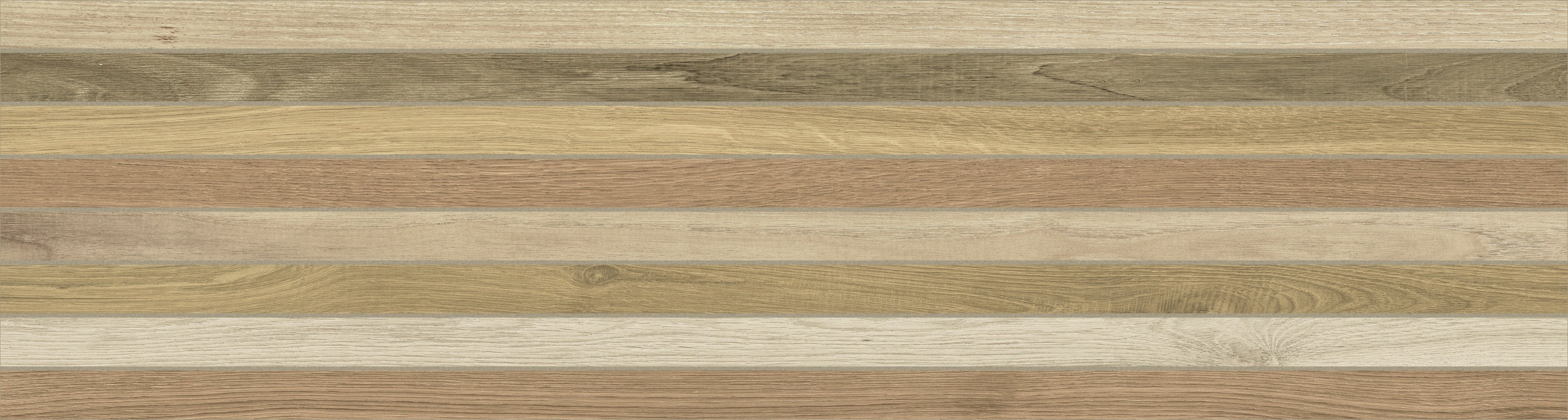 Fluted almond porcelain plank with Venetian briccola wood texture, matte finish, and organic grain for serene coastal elegance.