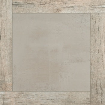 A square matte beige porcelain tile with subtle wood-effect inlay, exuding refined minimalist elegance and contemporary sophistication.