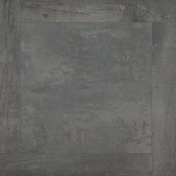 Matte black porcelain tile with refined wood-effect inlay, exuding minimalist elegance and contemporary sophistication.