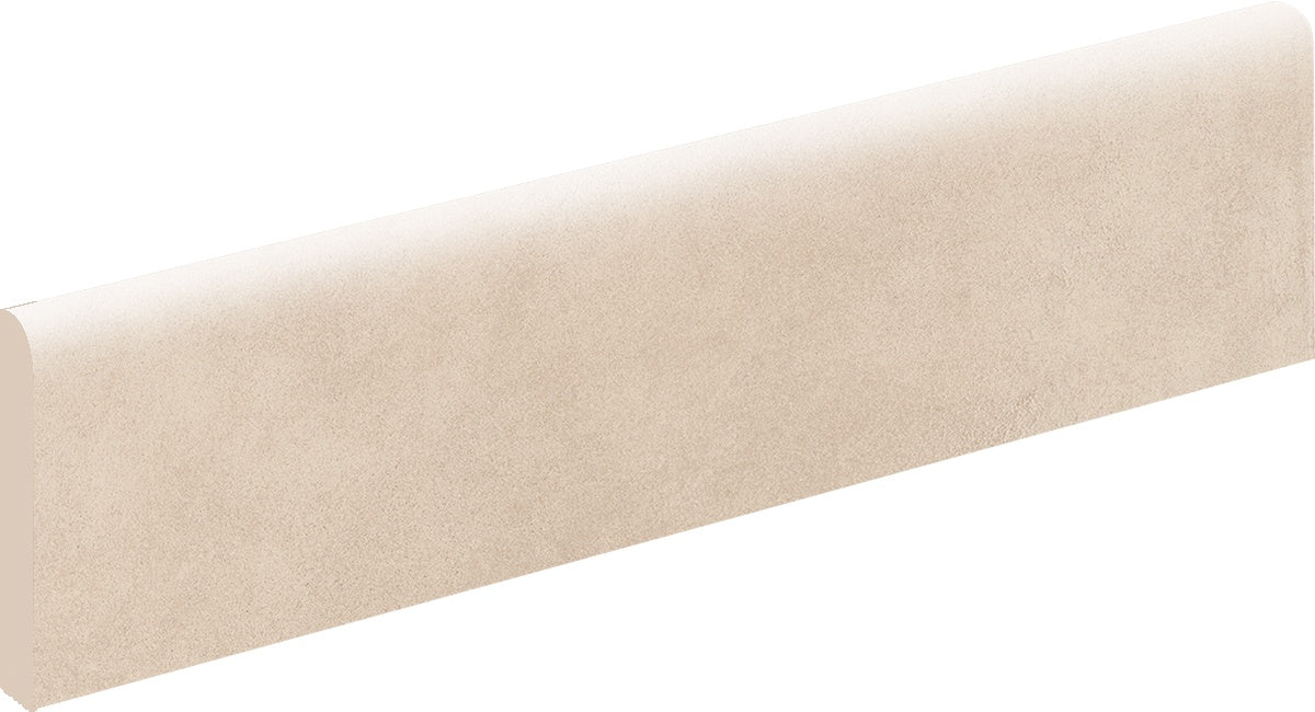 Handcrafted beige terracotta bullnose trim with warm matte finish and artisan charm for refined contemporary interiors.